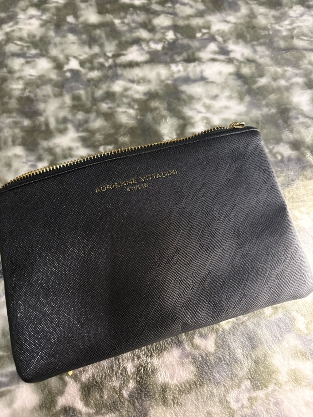 Adrienne Vittadini Studio Black Saffiano Charging Wristlet Clutch Rose Liner